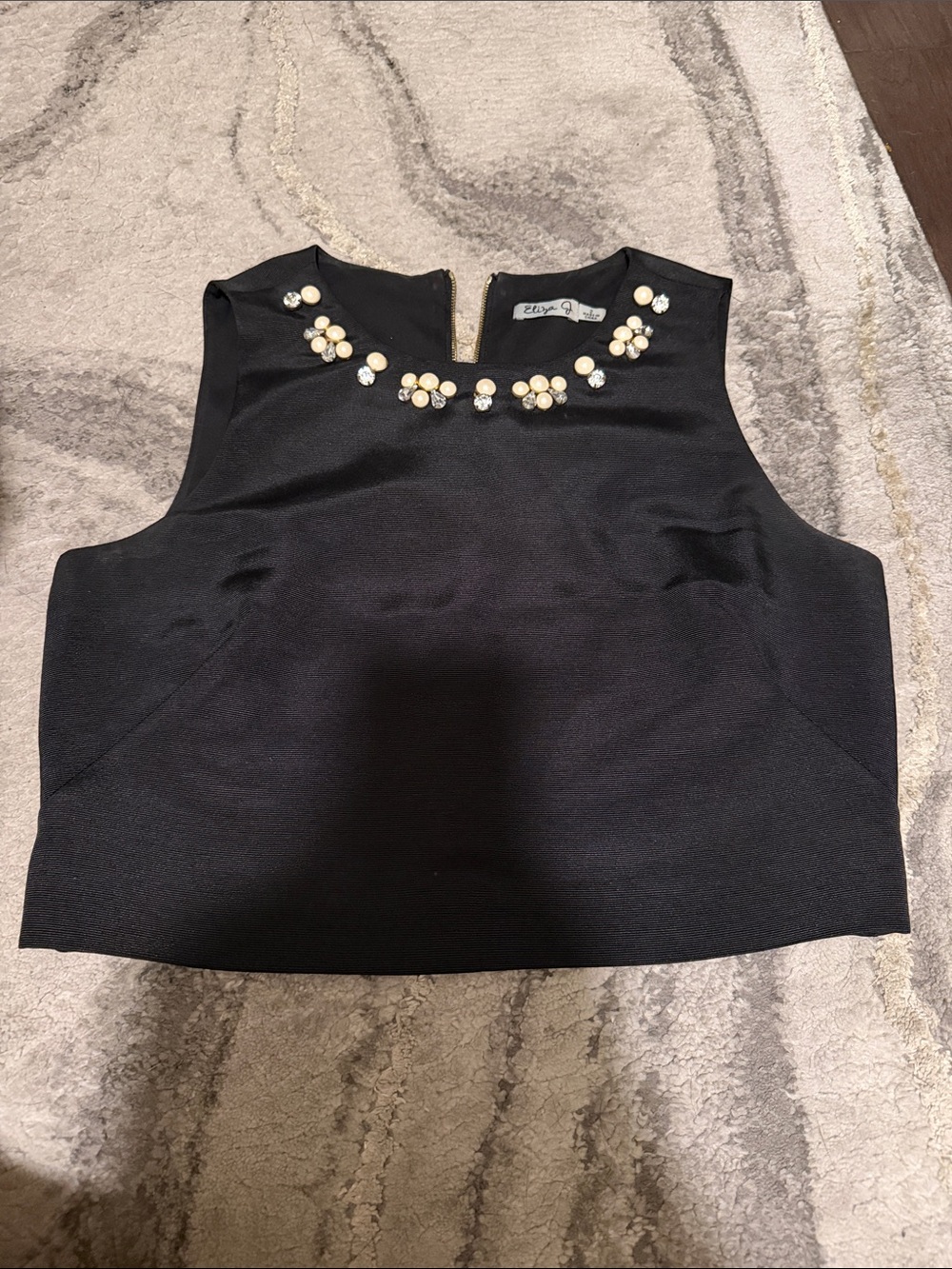 Eliza J Black Jeweled Sleeveless Crop Top